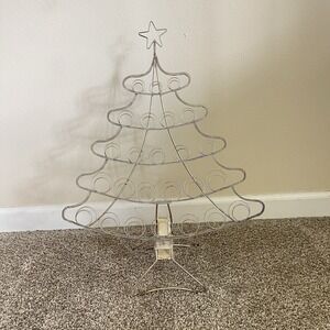 Vtg Christmas Tree Metal Wire Advent Calendar Card Holder Display Foldable 23"